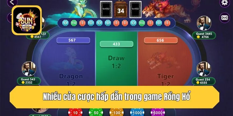 Nhiều cửa cược hấp dẫn trong game Rồng Hổ